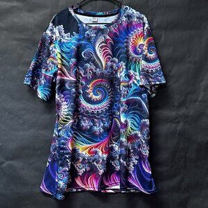 Psychedelic Rave Tee Shirt 3D Fractal Tessellation Size 2XL Purple Mandelbrot